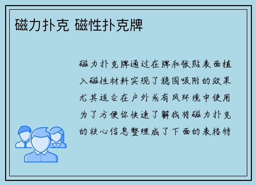 磁力扑克 磁性扑克牌